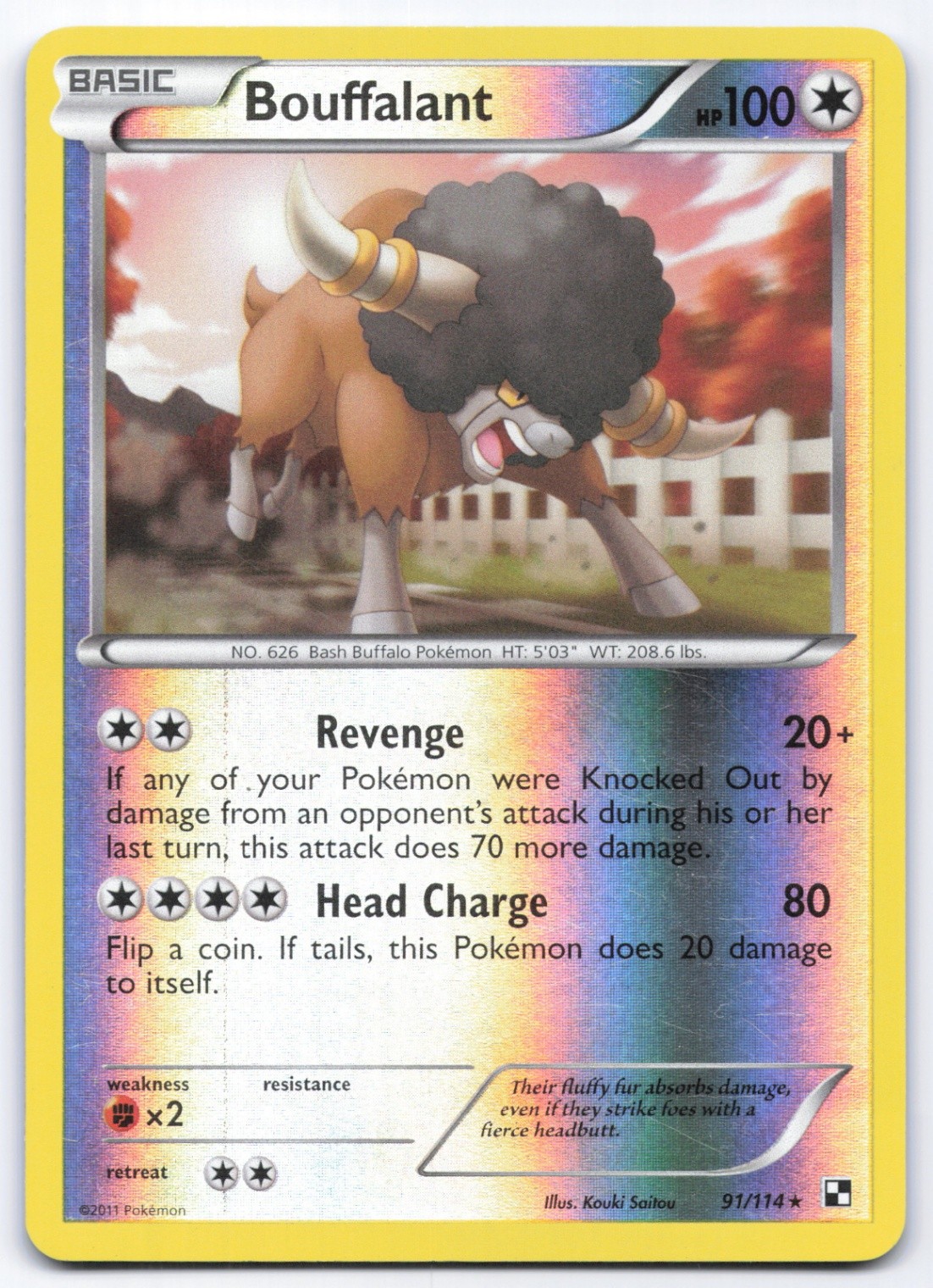 Bouffalant 91/114 Black and White Holo Rare Pokemon Card LP