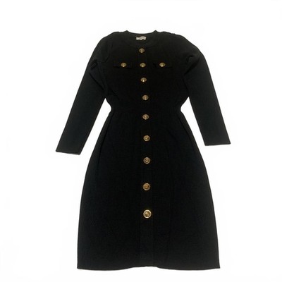 Moocci Paris Women's Size S/M Black Long Sleeve Button Front Stretch Dress