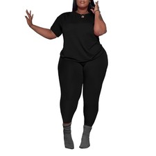 Women's Plus Size 2 Piece Outfits Tracksuits Short Sleeve Top Pants Sets Swea...