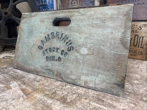 Vintage 19 1/4 Wood Beer Sign Crate Side Panel Gambrinus Stock Cincinnati, Ohio