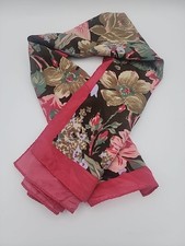 Vintage Floral Pink and Brown Fashion Scarf Satin Smooth Feel 31 31"