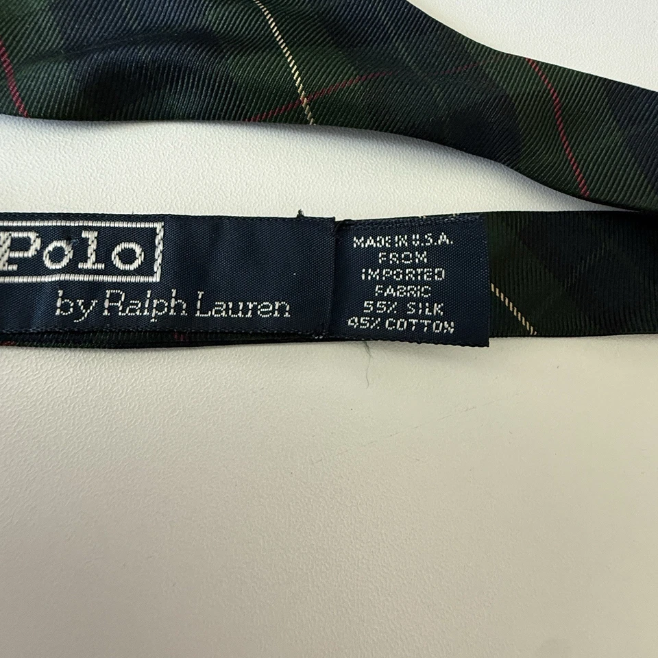 De Colección Polo Ralph Lauren Pajarita Ajustable Verde Patrón A Cuadros Seda Hecha en EE. UU. Foto 2 de 2
