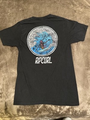 Rip Curl T-Shirt Small Black S/XS Double Sided Graphic Surf Skater Short Sleeve