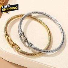 Stainless Steel Twisted Cable Cuff Bracelet Set for Women Stackable Bangle