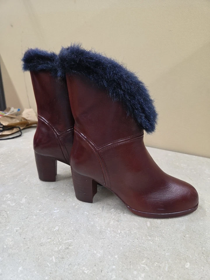 Бургундские ботинки искусственного меха отделки блок каблук зимние модные размер 7 - Изображение 4 из 4