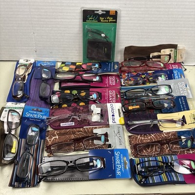 NWT Lot of 19 Magnivision Foster Grant Reading Glasses With Cases +1.5 +2 NEW