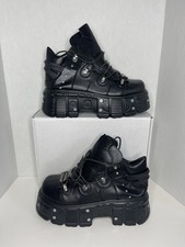 Women s Black Gothic Punk Platform Ankle Boots Thick Platform Heel EUR 43
