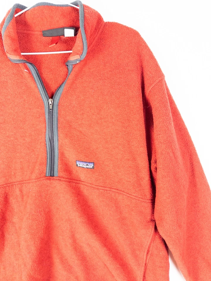 Pulôver feminino Patagonia Synchilla vintage XL vermelho meio zíper logotipo suéter bolsos - Imagem 3 de 4