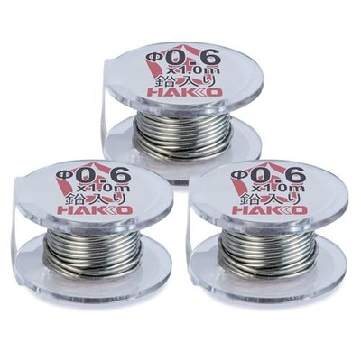HAKKO Lead-containing eutectic solder Sn-37Pb φ0.6mm x 3m 3 rolls per pack