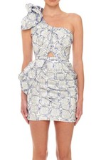 Eliya The Label Elevation Mini Dress XS Metallic Silver Blue One Shoulder Glam