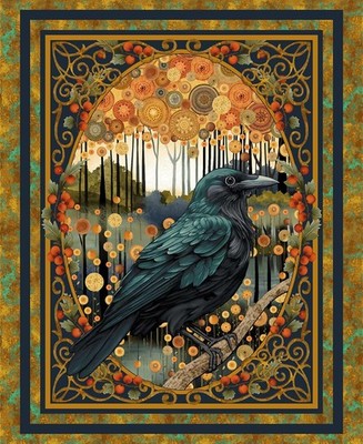 36'' Fabric Panel | Henry Glass Crow-Mazing Crow Bird Forest Scene