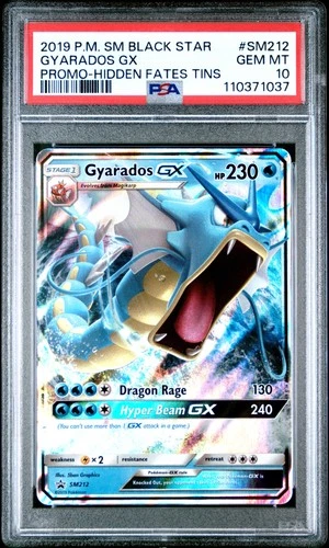 2019 POKEMON SM BLACK STAR PROMO HIDDEN FATES TINS #SM212 GYARADOS GX PSA 10