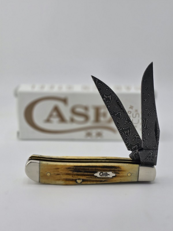 Case xx Knives Mini Trapper Burnt Goldenrod Bone 52422 Damascus Pocket Knife
