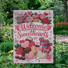 Valentine's Day Garden Flag Welcome Sweethearts Heart Candy Flowers Outdoor