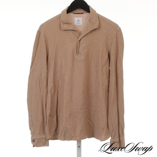 NMWA x G. Inglese Made in Italy Wheat Tan Speckled Knit L/S Polo Shirt 15.75 NR