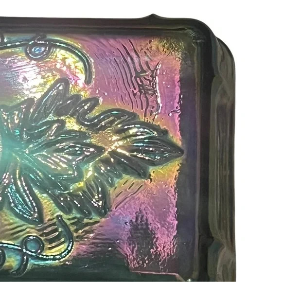 Vintage Indiana Carnival Glass Butter Dish Blue Iridescent Harvest Grape Covered