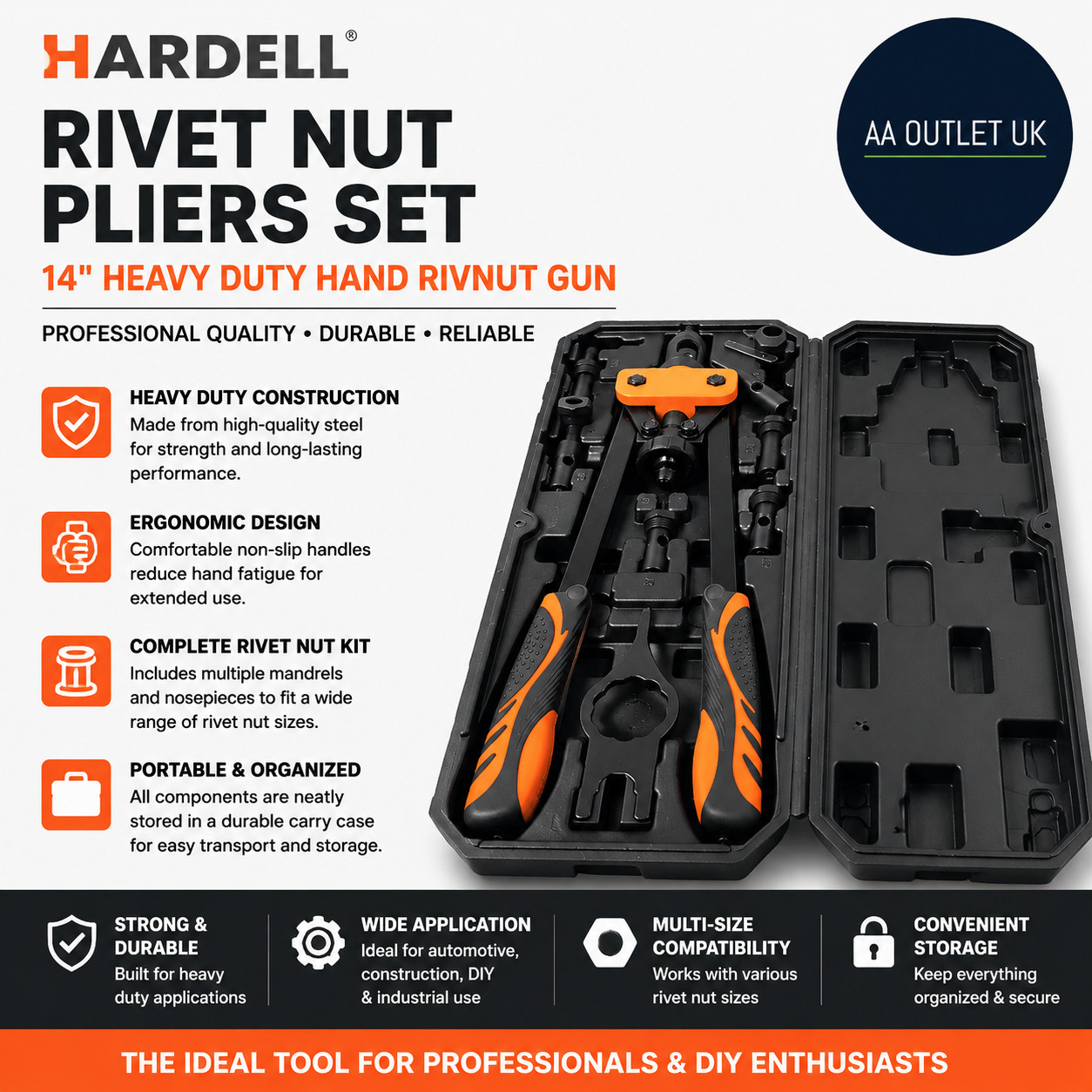 Hardell Rivet Tool Kits Rivet Nut Pliers Set 14in Heavy Duty Hand Rivnut