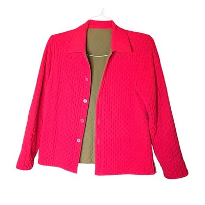 Austn Reed Reversible Silk Jacket Pink and Olive Green Button Women's