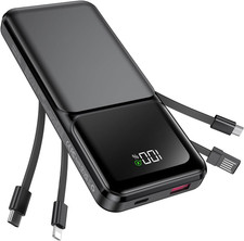 Portable Charger with Built in Cable - 20000 Mah Fast Charging Power Bank USB C