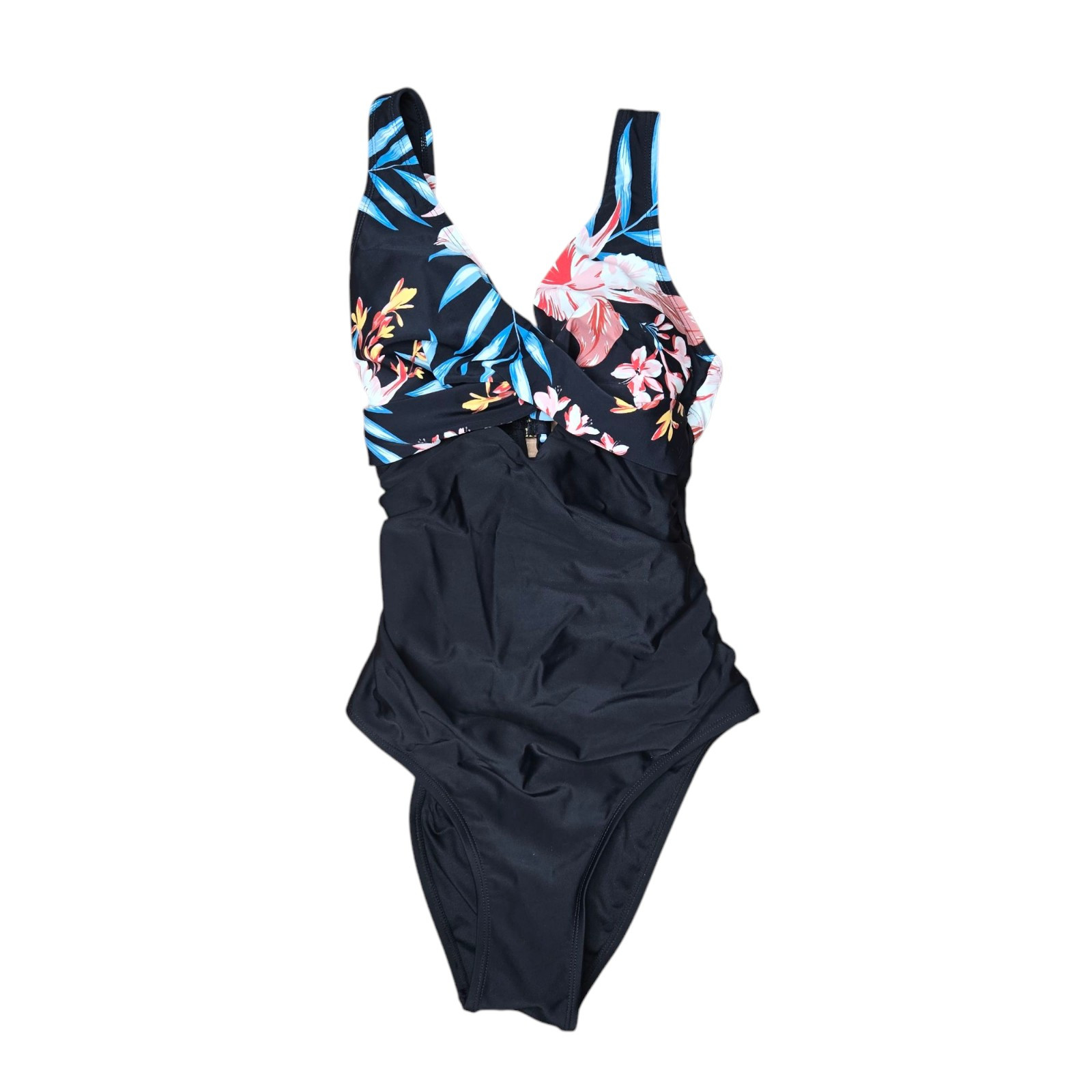 CUPSHE Black Multi Floral Cut Out Tummy Control One Piece Swimsuit Size Small