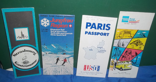 Lot of 8 Vintage Travel Brochures Cairo, Egypt; Paris, Strasbourg, Switzerland +