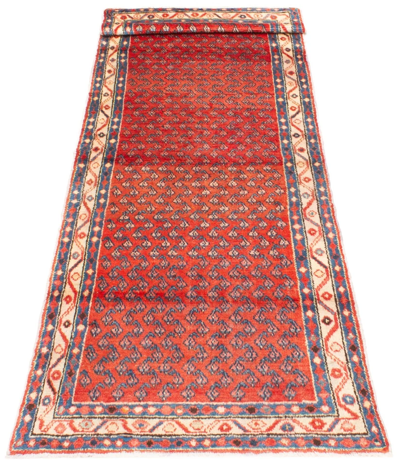 3'3" x 10'3" Vintage Hand-knotted Runner Rug Traditional Oriental Wool Carpet - Image 3 of 4