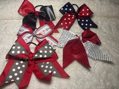 Lot of Pony Tail Cheer Dance Large Hair Bows Red & White