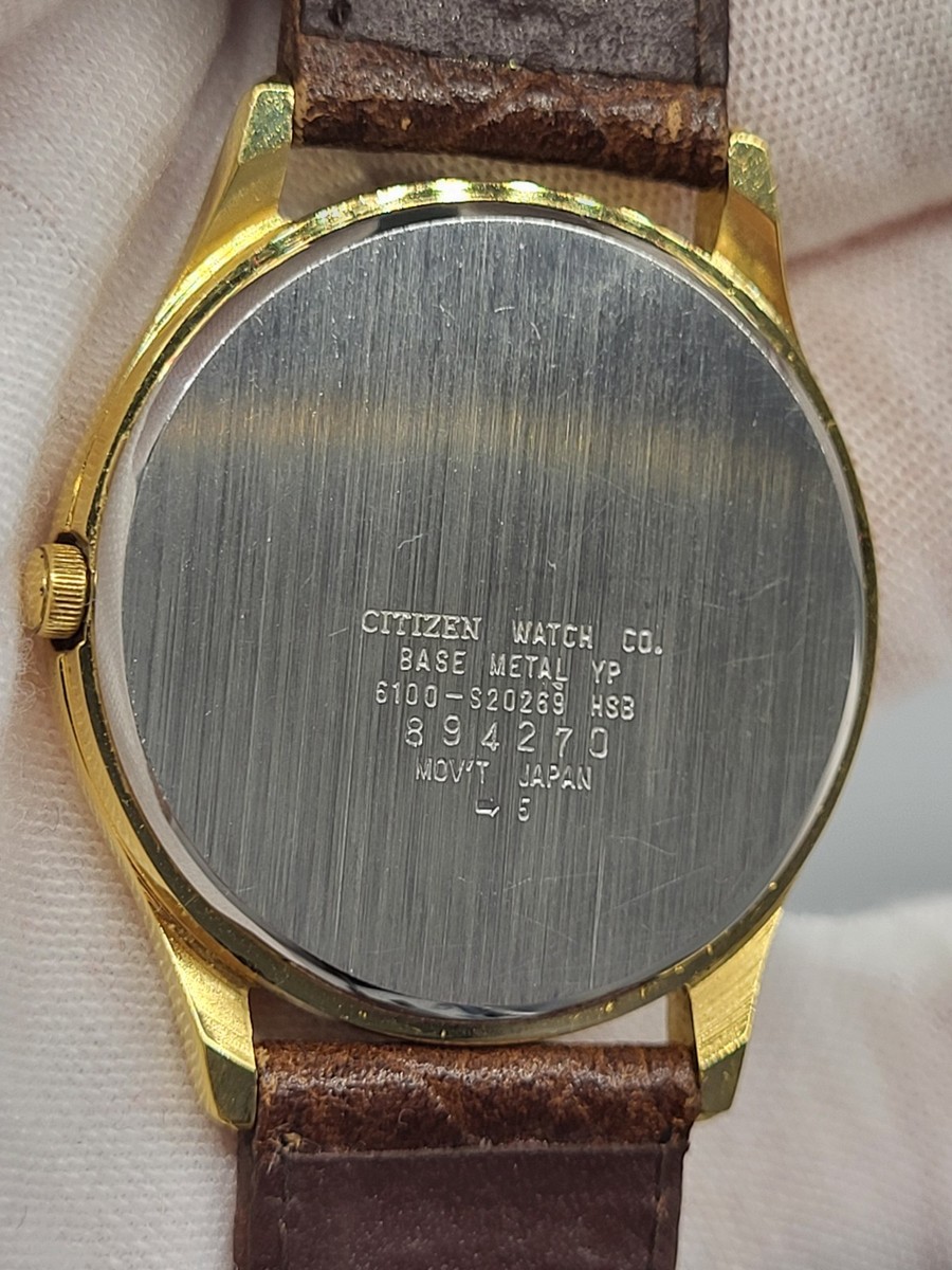 34mm [NEAR MINT] 1989 Citizen Quartz Leather Band Wrist Watch Made