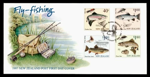 DR WHO 1997 NEW ZEALAND FDC FLY FISHING COMBO $1.80 M79685