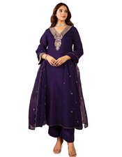 Women Embroidery Solid Anarkali Kurta and Pant Set with Dupattas