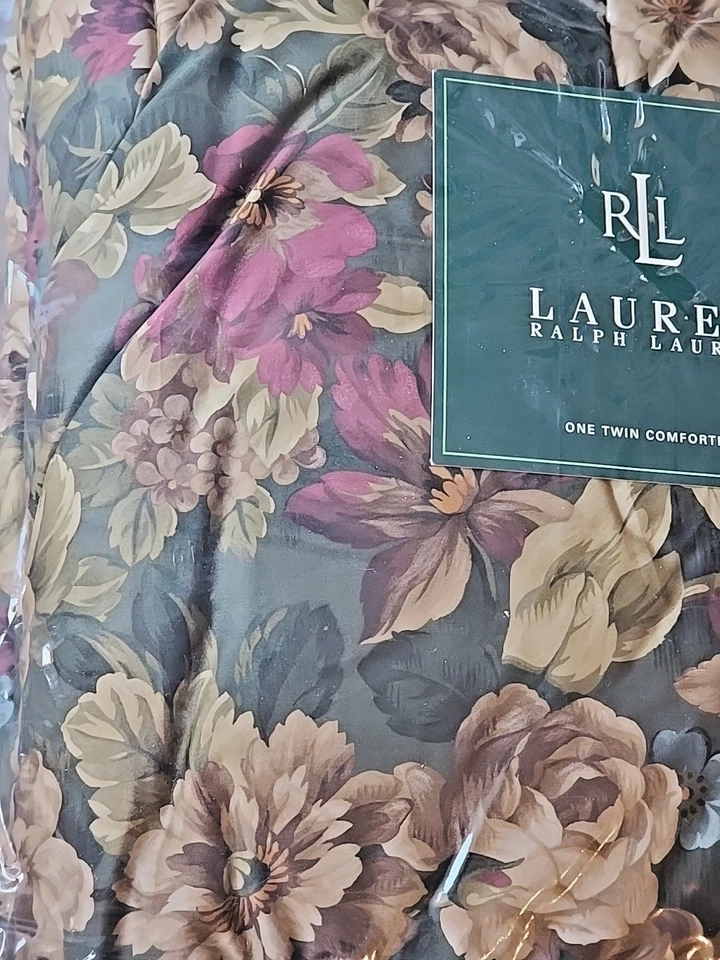 Edredón Ralph Lauren Edgefield Satén Floral Doble Verde Oscuro Tostado Borgoña Foto 2 de 4