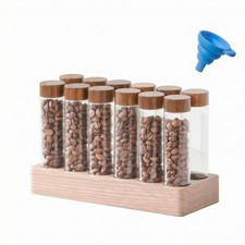 12 Pieces Wooden Jar Organizer Transparent Coffee Bean Storage Tubes