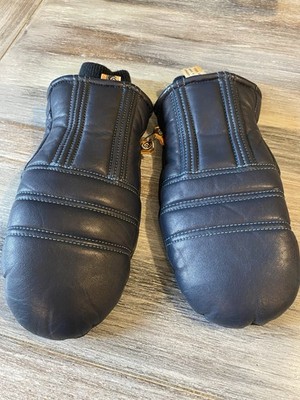 Kombi blue leather gloves Korea vintage feather & down Womans mittens