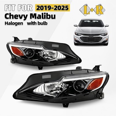 Halogen Headlight For 2019-2025 Chevy Malibu RS/LS/LT w/ Bulb Left+Right Pair