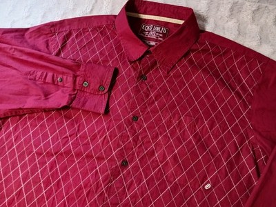 Vintage Ecko Unltd Button Up Shirt Men's 3XL Burgundy Y2K Check Front Embroidery
