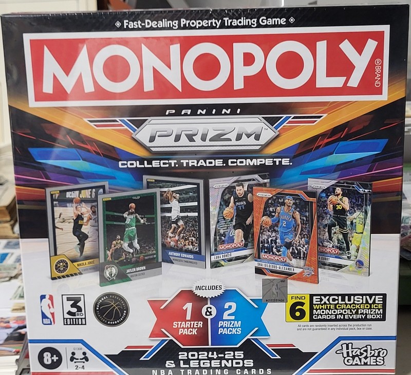 Panini Prizm 2024 - 25 & Legends Monolopy Game With 6 Exclusive White Cracked 