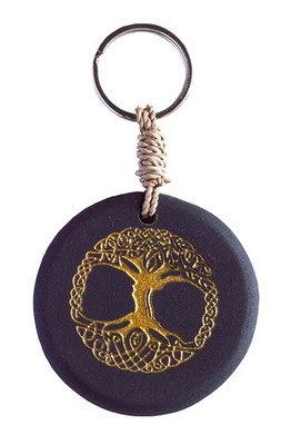 Schlüsselanhänger ''Baum des Lebens'' Stein schwarz/gold 9cm
