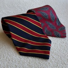 VTG Silk Tie Lot of 2 Izod Robert Stock USA Made Striped Paisley Red Blue Preppy
