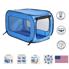 Portable Pop Up Pet Kennel for Dogs  Cats - 32.5'' Collapsible Crate in Blue