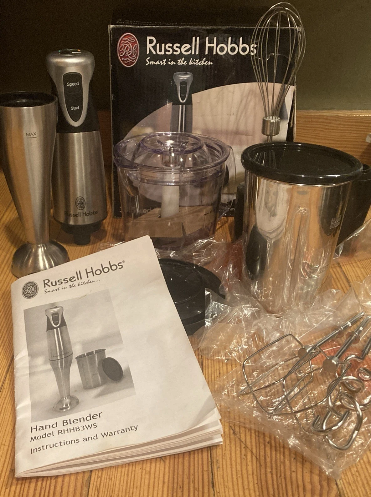 Russell Hobbs Black 3 Speed Hand Blender Immersion Mixer Beater Set RHHB3WS EUC!