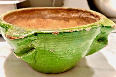 18 C FRENCH ANTIQUE CONFIT POTTERY BOWL IRONSTONE CERAMIC GLAZED PHARMACY MORTAR