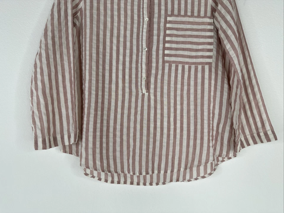 Top de terciopelo Graham Spencer manga 3/4 para mujer talla S blanco rosa a rayas NUEVO Foto 3 de 4