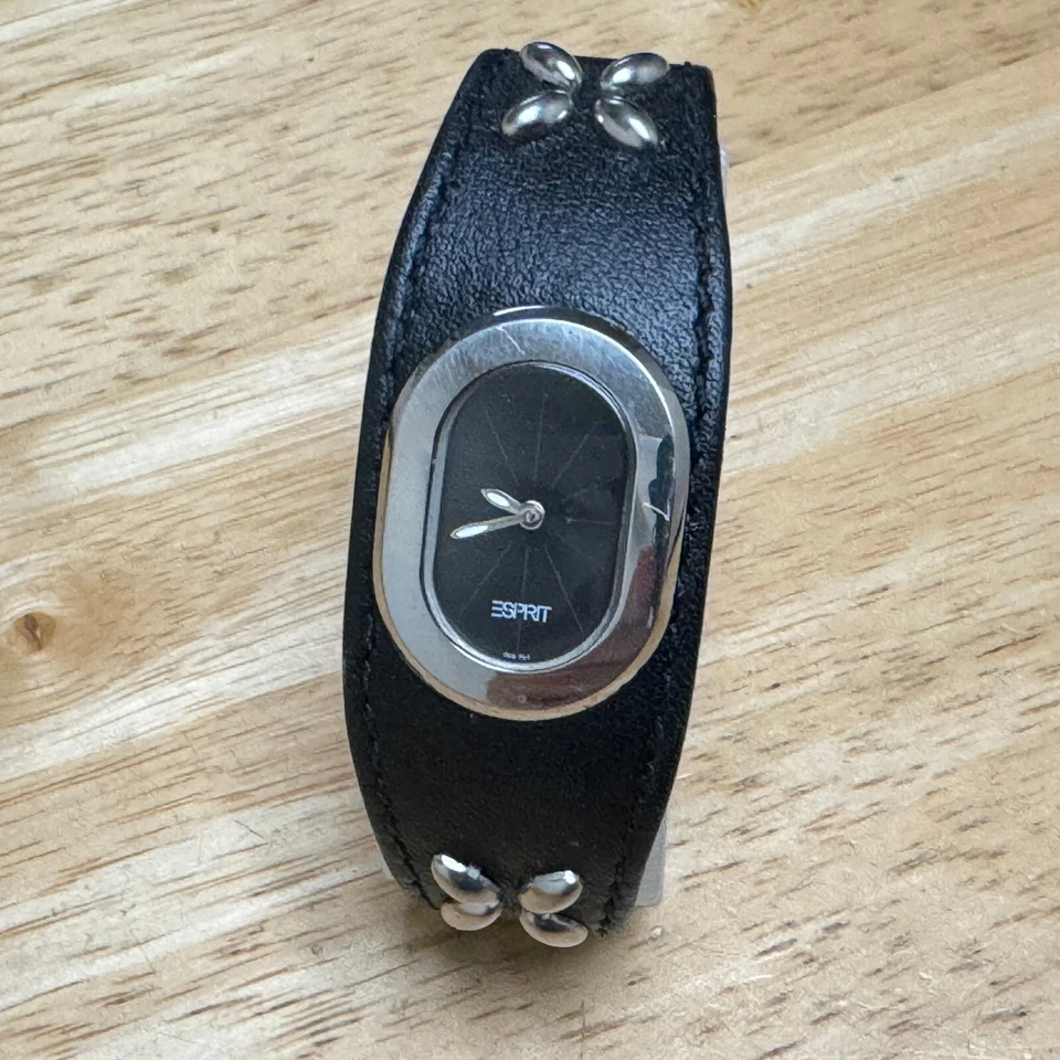 Reloj de Cuarzo Esprit Vintage Mujer Plateado Negro Acero Ovalado Analógico Batería Nueva Foto 2 de 4