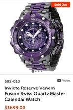 Invicta Reserve 52mm Venom Fusion Swiss Master Calendar "Purple Rose" Watch RARE