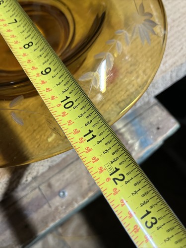 Vintage Amber Console Bowl 11" X3” Depression Glass Etched Leaf Rolled Edge - Picture 6 of 7