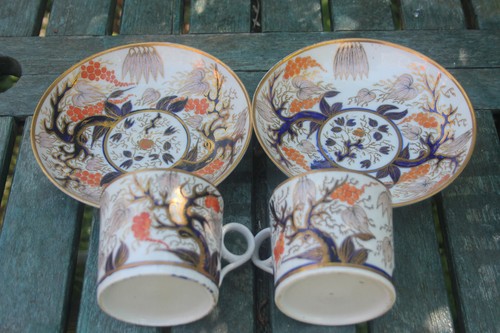 2 Antique Cup Saucer John Rose Coalport Candlelight Vine Imari Georgian Gilded - Picture 2 of 24