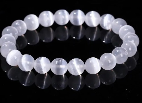 Brazalete elástico de cristal curativo con cuentas redondas de selenita natural de 8 mm hecho a mano 2 piezas - Imagen 12 de 18