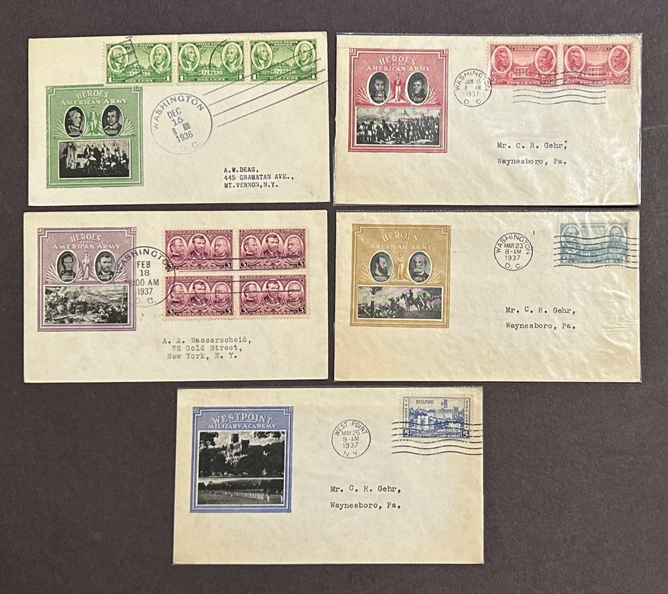 StampTLC US 785-9 790-4 Army Navy FDC Women IOOR West Point NY Annapolis MD 1936 - Image 2 of 4