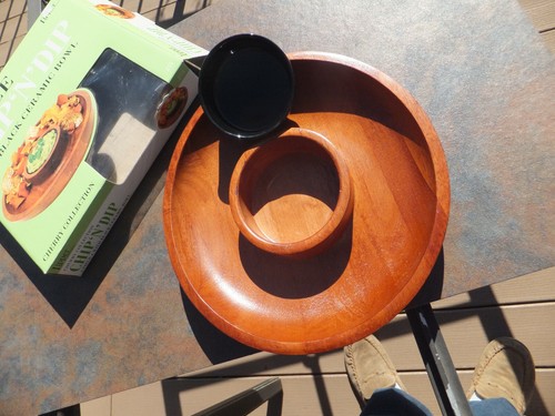 New Open Box Lipper 2 Piece Chip N' Dip W/ Black Ceramic Bowl Appetizer Server - Picture 5 of 7