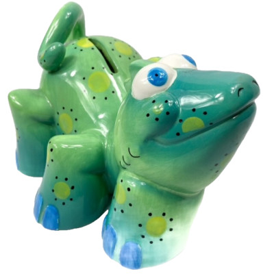 Dragon Dinosaur Whimsical Coin Bank Money Box Ceramic Collectible Moolah MonCher